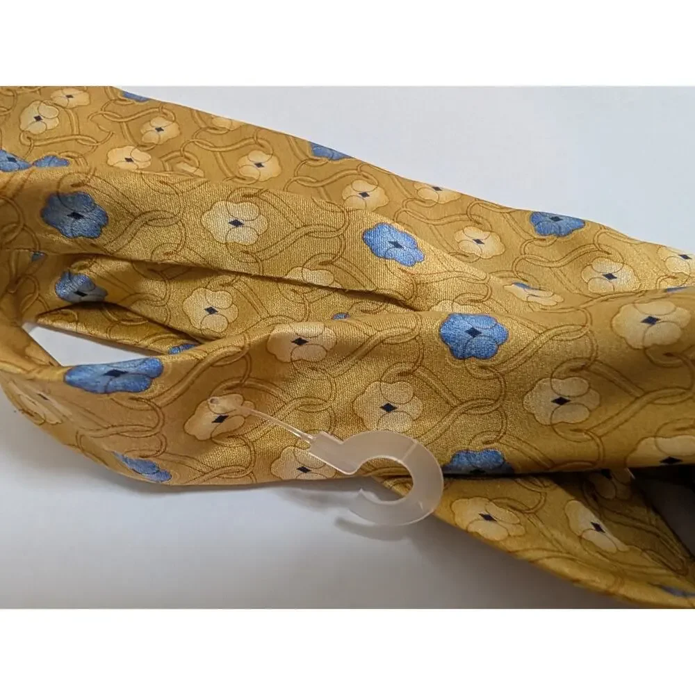 Jos. A. Bank NEW Men's 100% Silk Tie Yellow Blue Floral Pattern Made in Italy